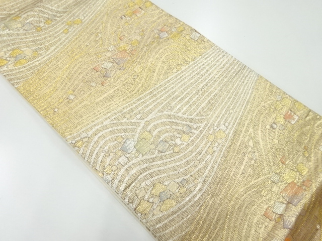 リサイクル　波に色紙散らし模様織り出し袋帯